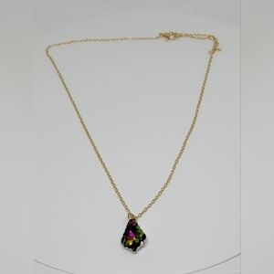 Elegant Gold Necklace with Multicolor Pendant